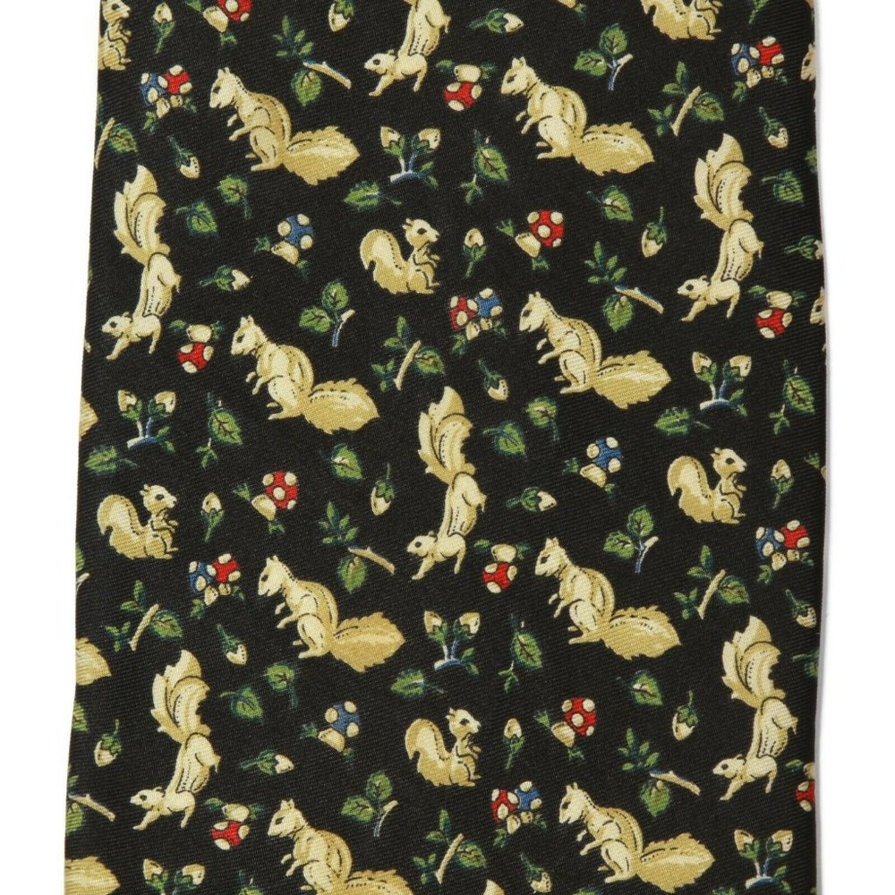 PURA SETA Too Cute! Playful Squirrel Family Acorn Nut Men's Silk Neck Tie